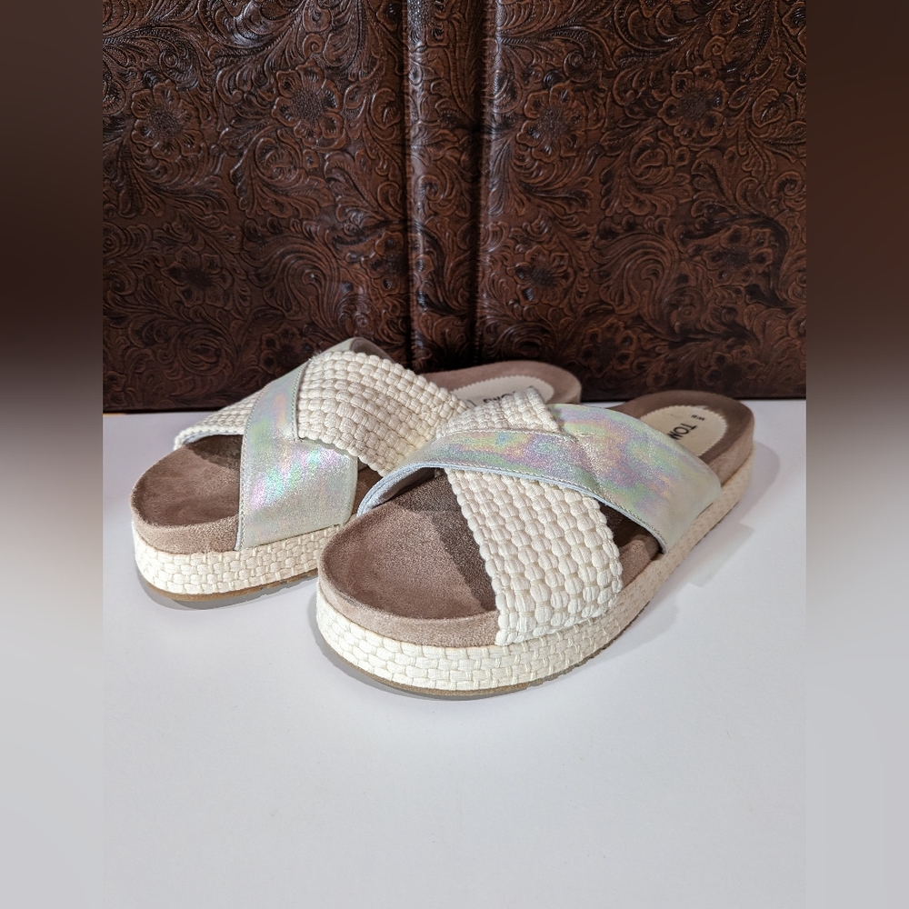 Tom's Paloma Slide Silver/Beige Women's 8